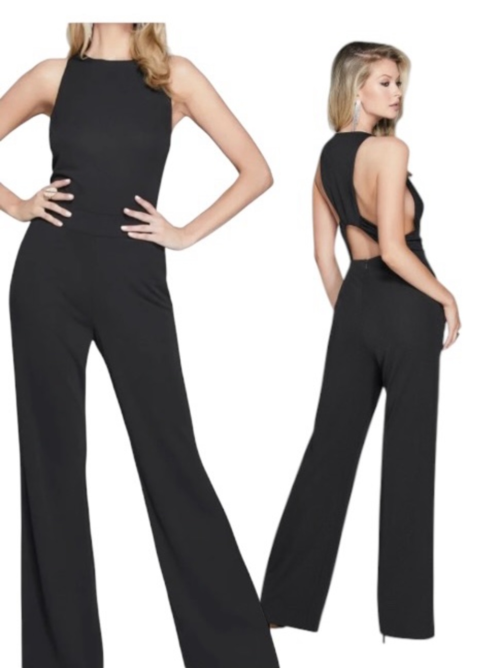 Marciano Croisette Jumpsuit Black Open Back Cutout Wide Leg Cocktail US S EU 40